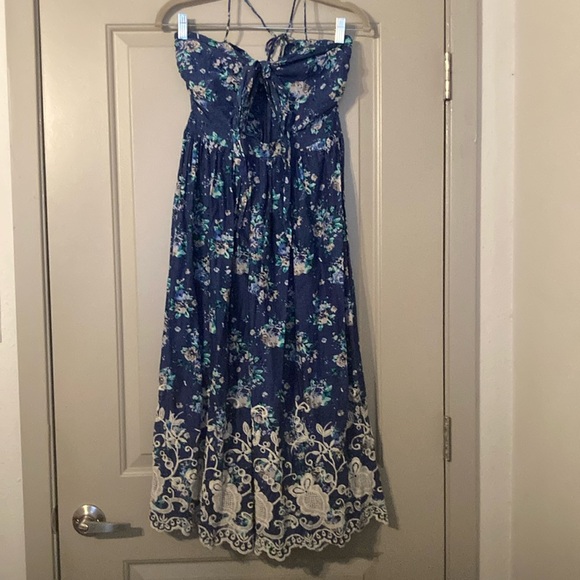 Boho Navy Blue Floral Front Knot Twist Dress| Here come the Sun Sz 8 - Picture 3 of 16